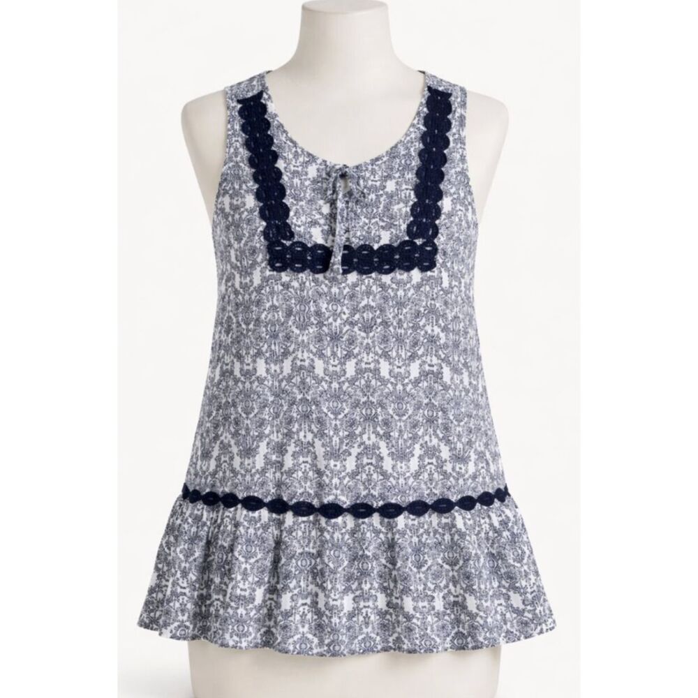 Dept222 Tank Tunic Top - Size Small - Navy and White - EUC